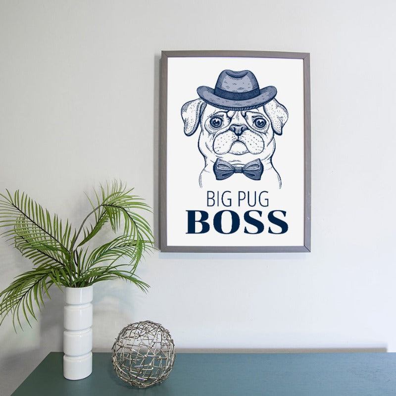 Pug Dog With Hat Bow Tie - Canvas Wall Art Painting | Bowlift