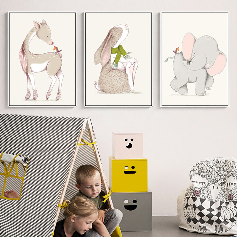 Modern Cartoon Little Animals - Canvas Wall Art Painting | Bowlift