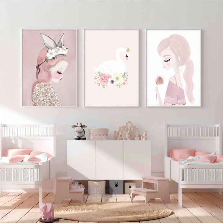 Sweet Pink Unicorn Girls - Canvas Wall Art Painting | Bowlift