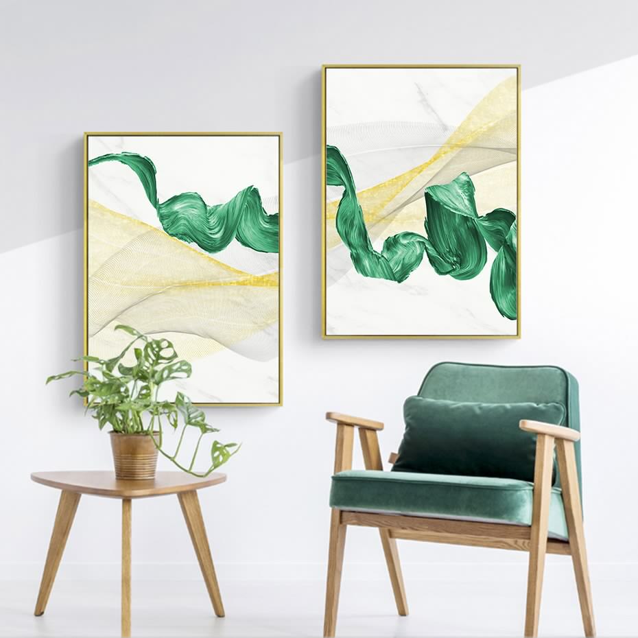 Green Ink Flow - Canvas Wall Art Painting | Bowlift