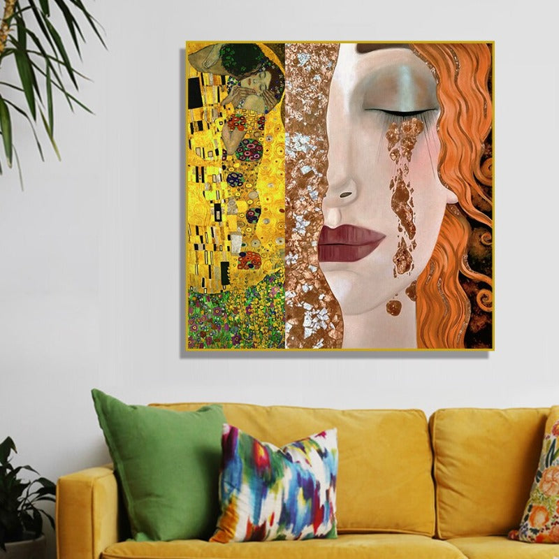 Gustav Klimt Golden Tears and Kiss Girl - Canvas Wall Art Painting | Bowlift