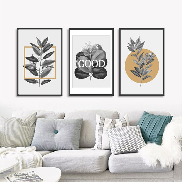 Grey Flowers Geometric Nordic Prints Posters - Canvas Wall Art Painting | Bowlift