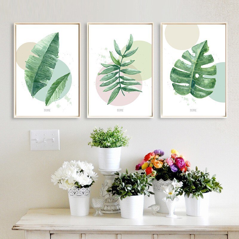 Nordic Refreshing Green Leaves - Canvas Wall Art Painting | Bowlift