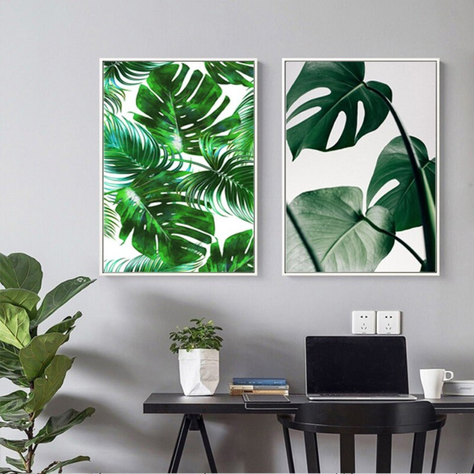 Scandinavia Tropical Green Leaf Nature Pictures - Canvas Wall Art Painting | Bowlift