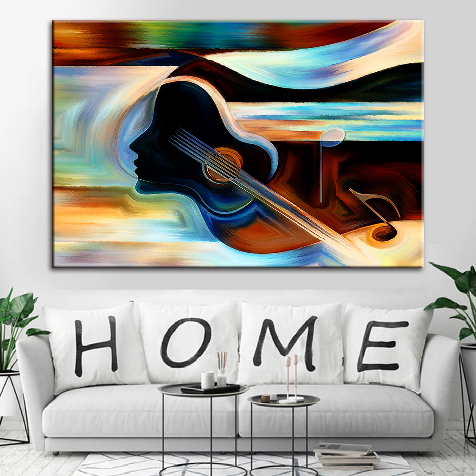 Guitar Lady - Canvas Wall Art Painting | Bowlift