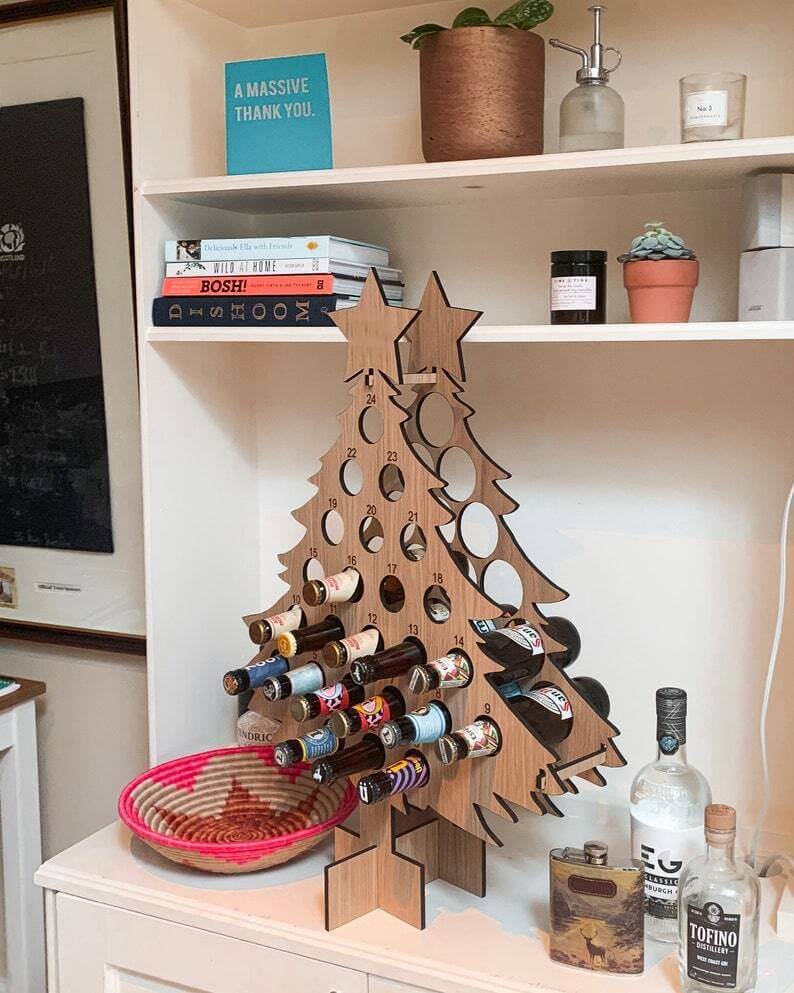 BowLift | Christmas Advent Calendar Tree | Wooden Beer & Wine Holder | Reusable Birch Wood