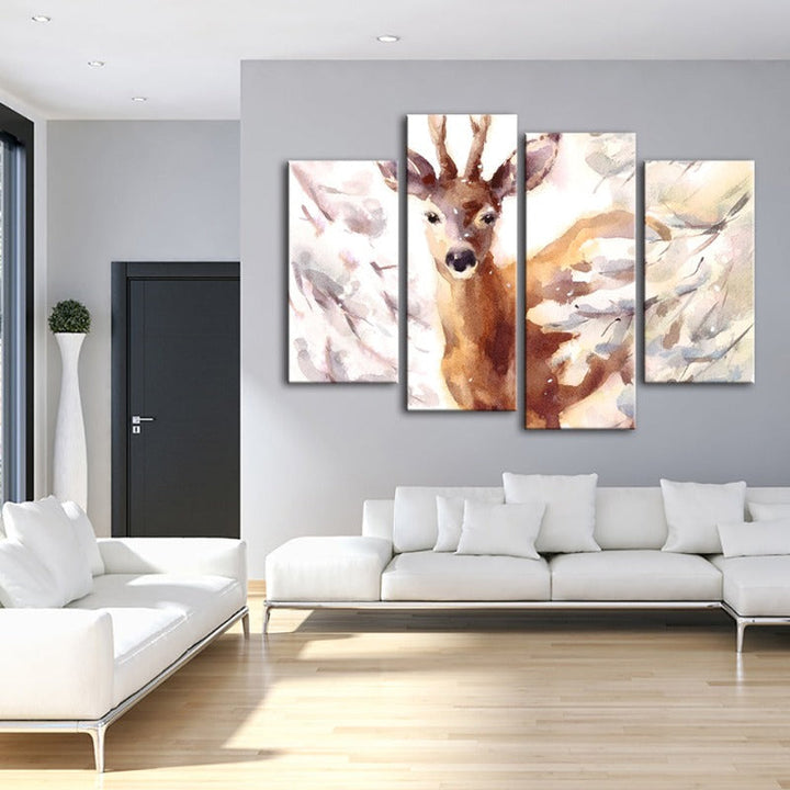 4 Piece Young Elegant Deer - Canvas Wall Art Painting | Bowlift