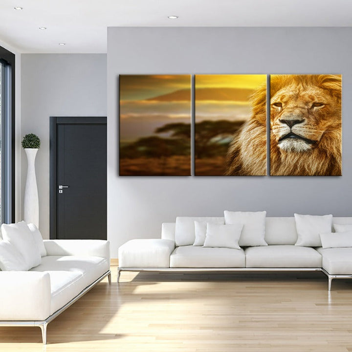 Unamused Lion-Canvas Wall Art Painting 3 Pieces | Bowlift