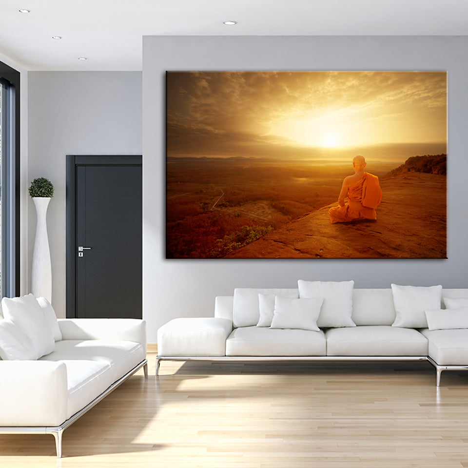Tranquil Cliffside Sunset  - Canvas Wall Art Painting | Bowlift