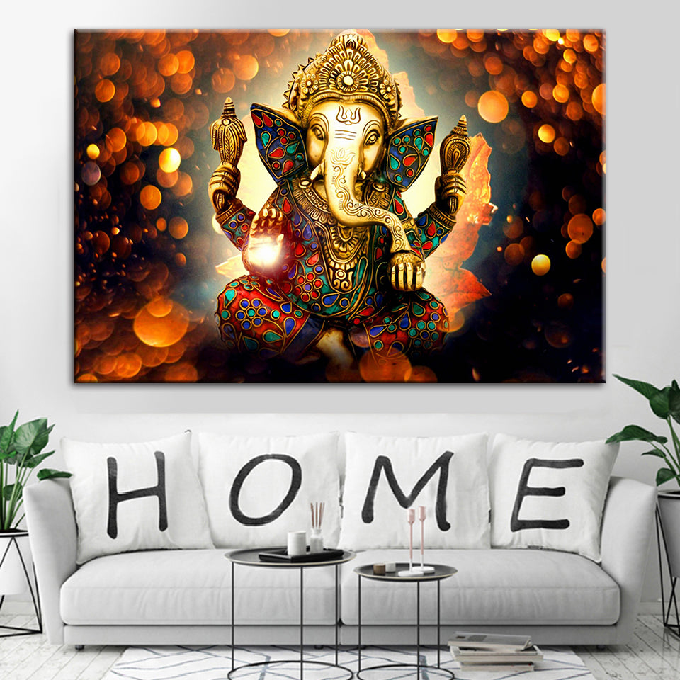 Hindu Lord Ganesha - Canvas Wall Art Painting | Bowlift