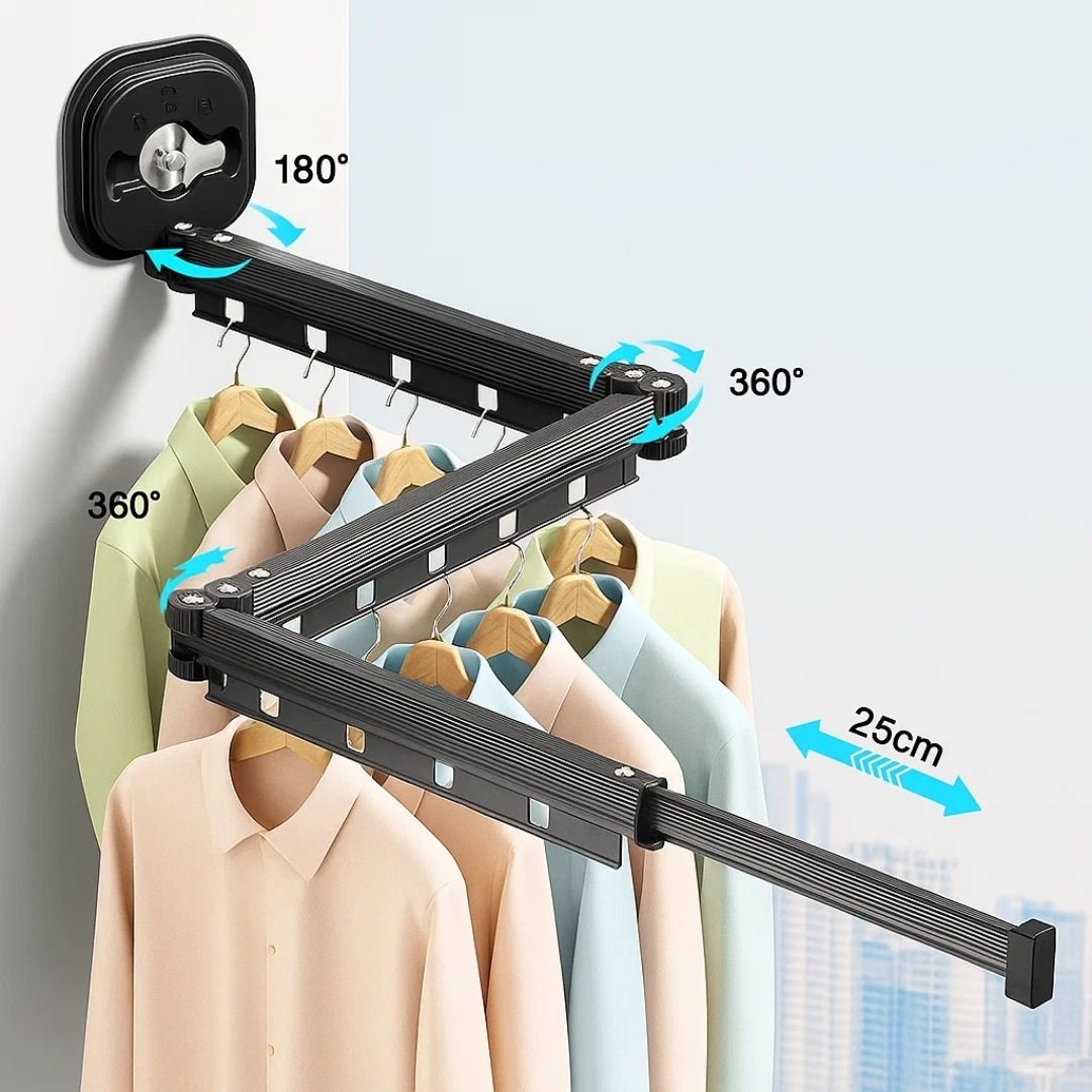 SpaceEase | Folding Clothes Hanger – Retractable Wall-Mounted Rack – Stainless Steel – Ideal for Small Spaces Bowlift
