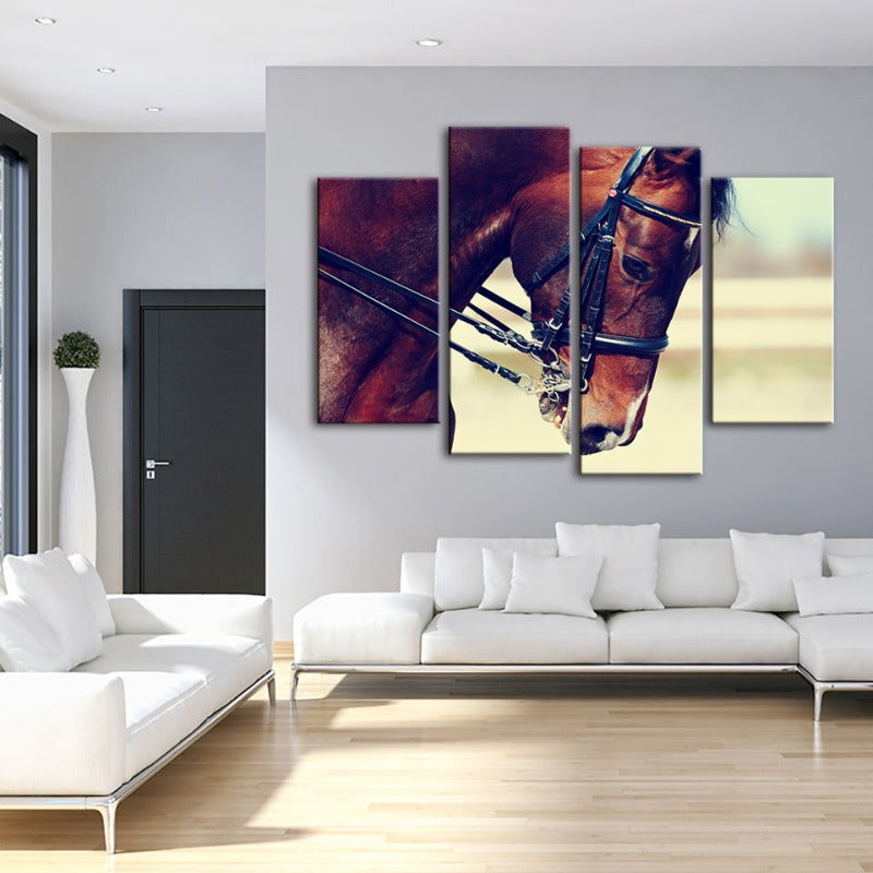 4 Piece Graceful Haltered Horse - Canvas Wall Art Painting | Bowlift