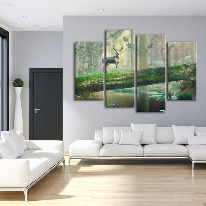 4 Piece Enchanted Forest Deer - Canvas Wall Art Painting | Bowlift