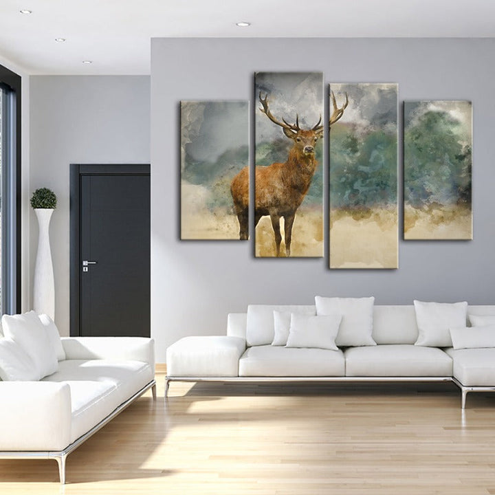 4 Piece Watercolor Plains Deer - Canvas Wall Art Painting | Bowlift