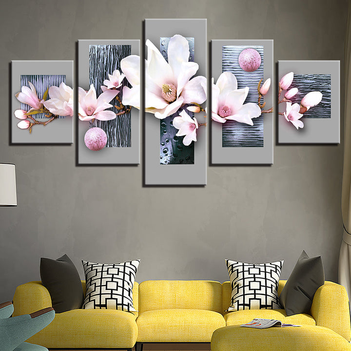 Graceful Baby Pink Magnolias 5 Piece - Canvas Wall Art Painting | Bowlift