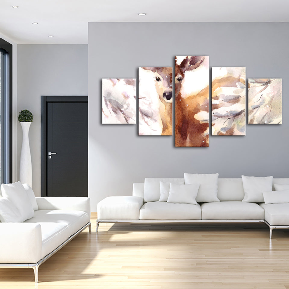5 Piece Young Elegant Deer - Canvas Wall Art Painting | Bowlift