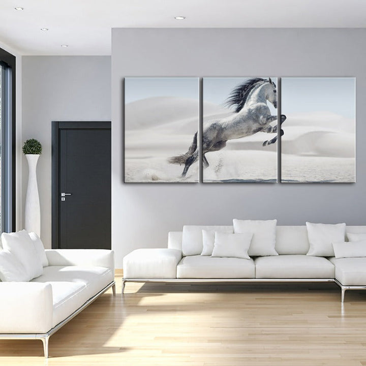 Jumping White Horse-Canvas Wall Art Painting 3 Pieces | Bowlift