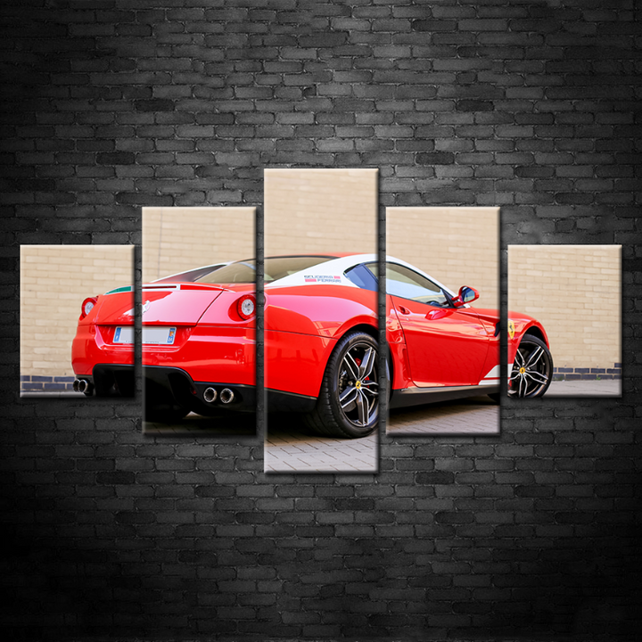 5 Pieces - Red Back View Classic Car - Canvas Wall Art Painting | Bowlift