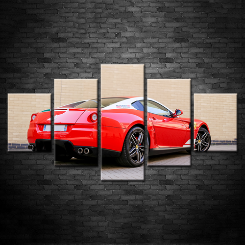 5 Pieces - Red Back View Classic Car - Canvas Wall Art Painting | Bowlift