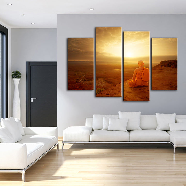 4 Piece Tranquil Cliffside Sunset  - Canvas Wall Art Painting | Bowlift