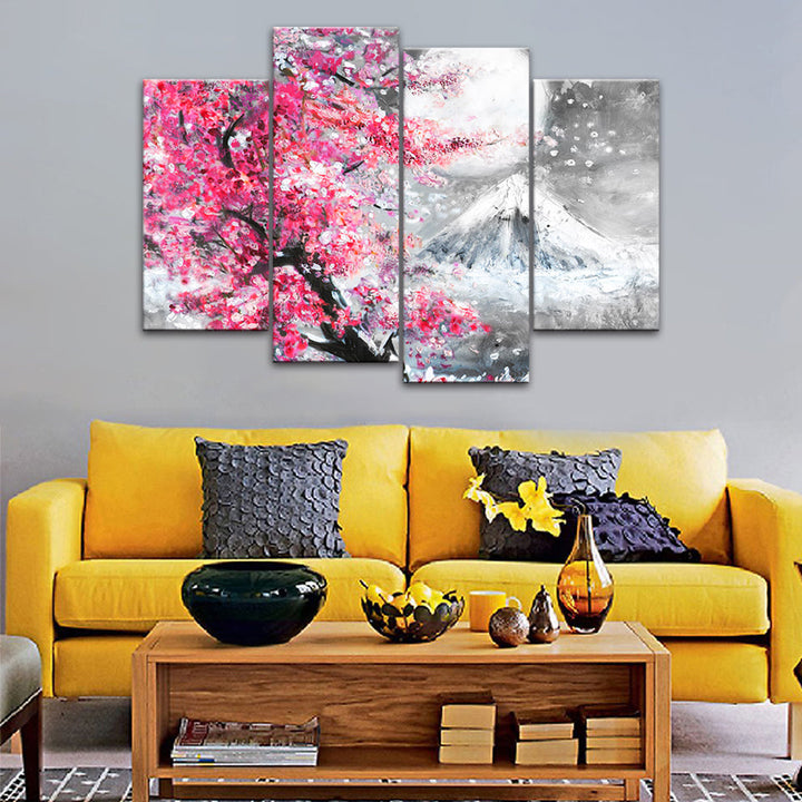 Pink Floral Mountain - Canvas Wall Art Painting | Bowlift
