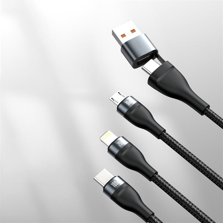 BowLift | 2-to-3 Fast Charging Cable (1.2m), with Double Input and Triple Output, 100W Power, Compatible with PD 20W/QC 18W