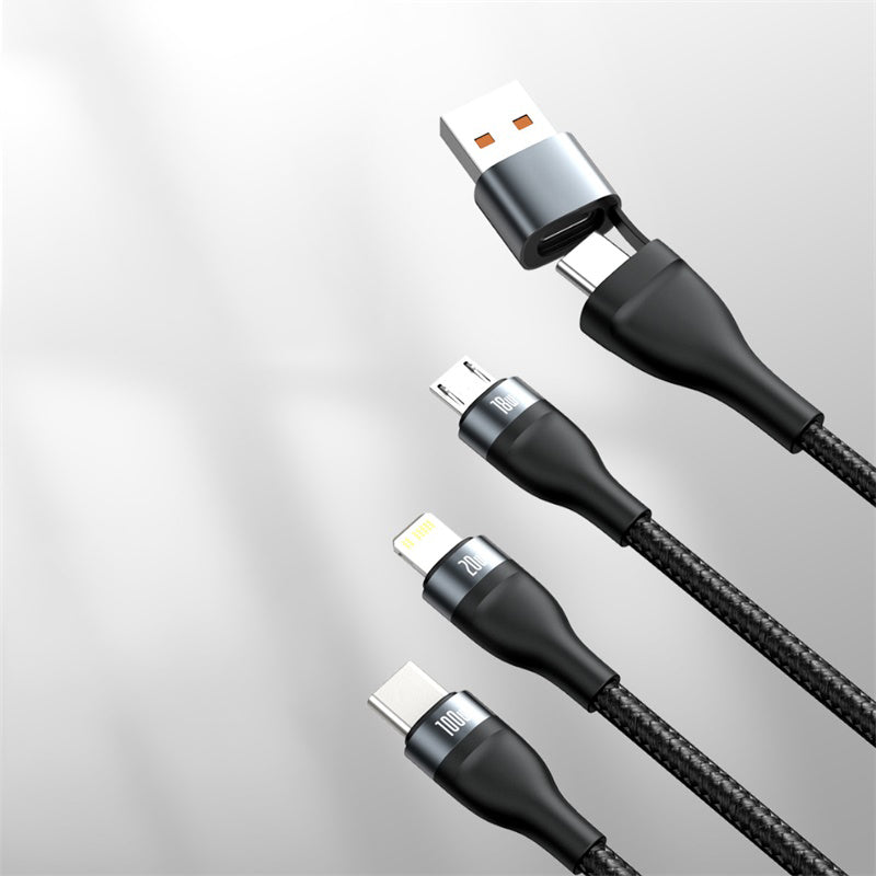 BowLift | 2-to-3 Fast Charging Cable (1.2m), with Double Input and Triple Output, 100W Power, Compatible with PD 20W/QC 18W