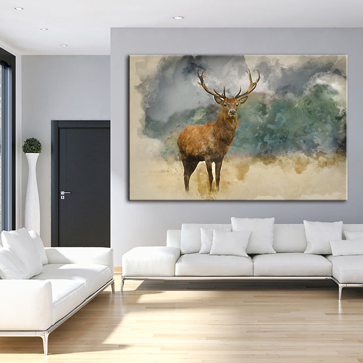 Watercolor Plains Deer - Canvas Wall Art Painting | Bowlift
