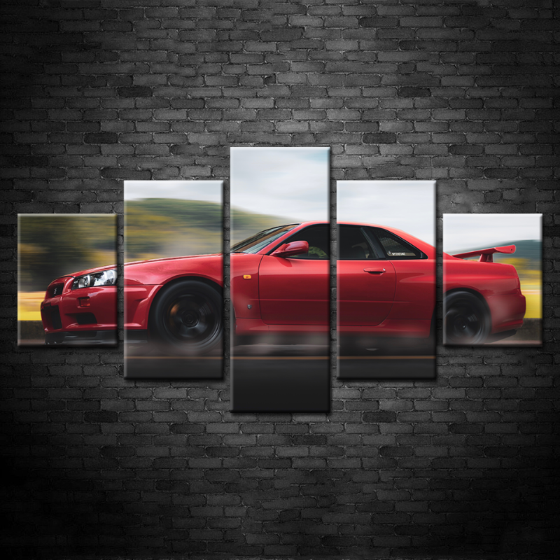 5 Piece Red Classic Metallic Car - Canvas Wall Art Painting | Bowlift