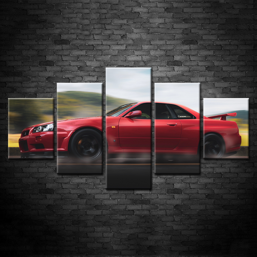 5 Piece Red Classic Metallic Car - Canvas Wall Art Painting | Bowlift