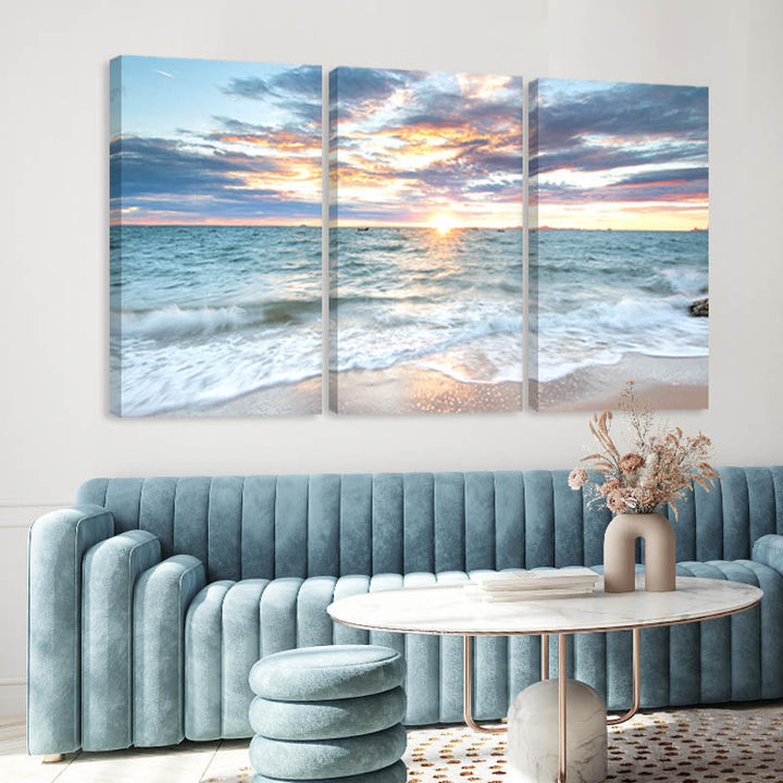 3Pcs Sunrise Beach Landscape Posters Canvas | Bowlift