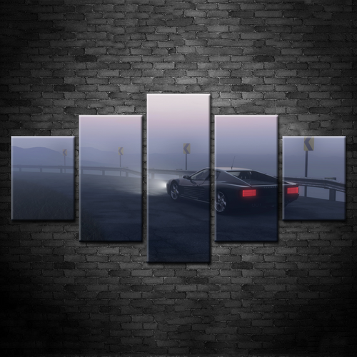 5 Pieces - Fog - Classic Black Car - Canvas Wall Art Painting | Bowlift
