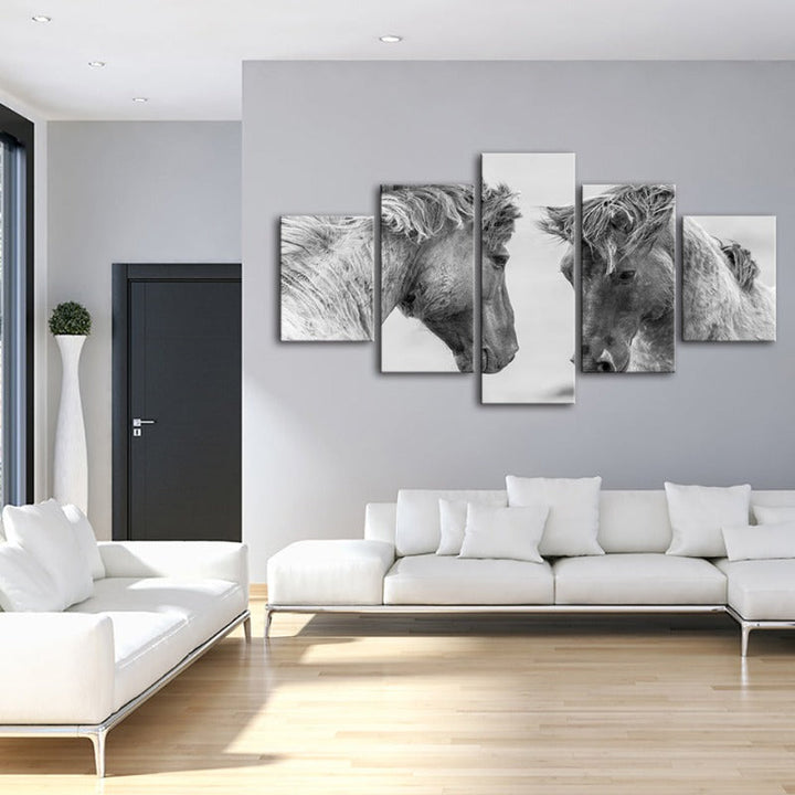 5 Piece Two White Horses - Canvas Wall Art Painting | Bowlift