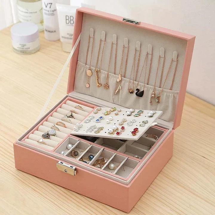 Premium Leather Jewelry Box Double Layer Storage Bowlift