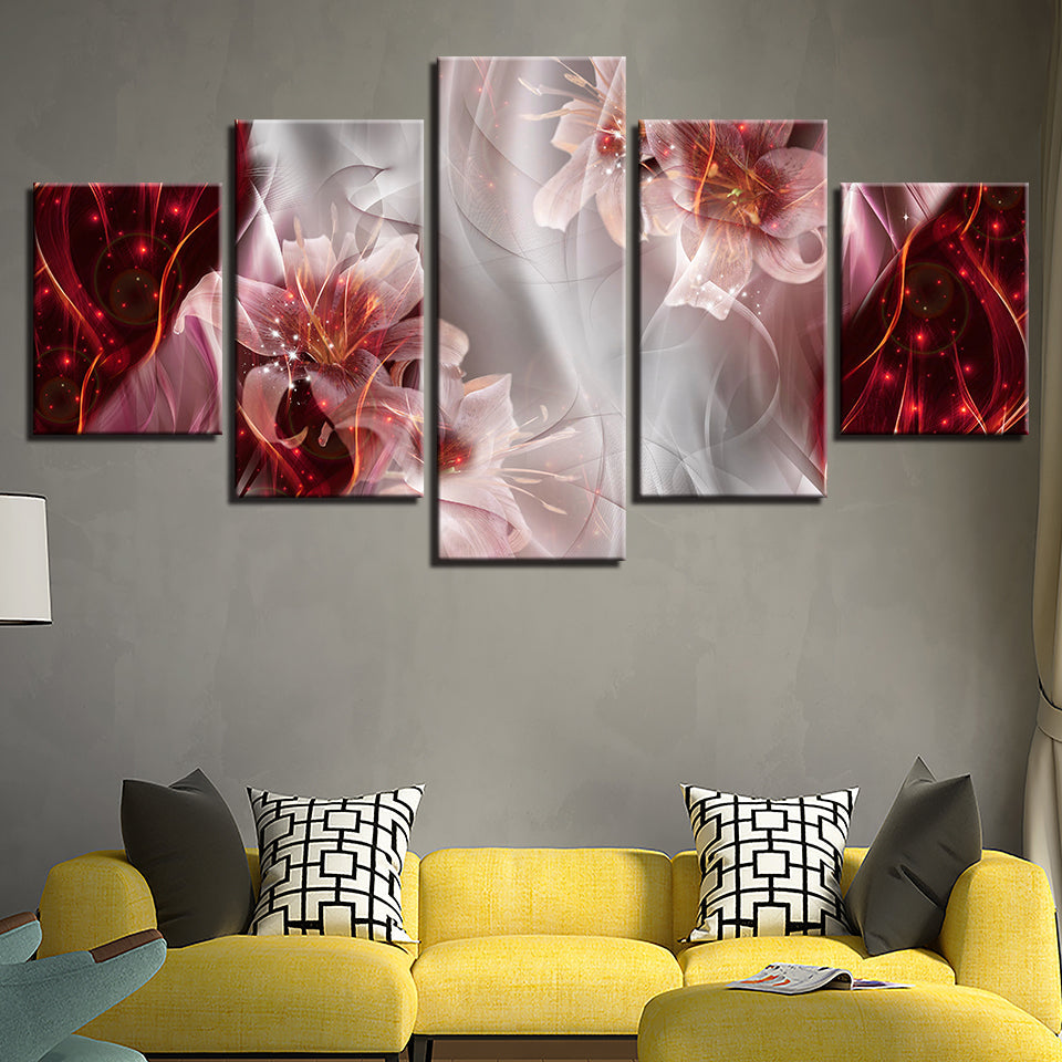 Fantastical Pink Lilies 5 Piece - Canvas Wall Art Painting | Bowlift