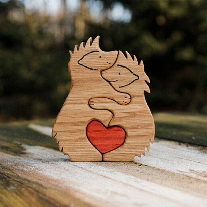 Hand-Carved Wooden Cuddling Animals Decoration | Bowlift