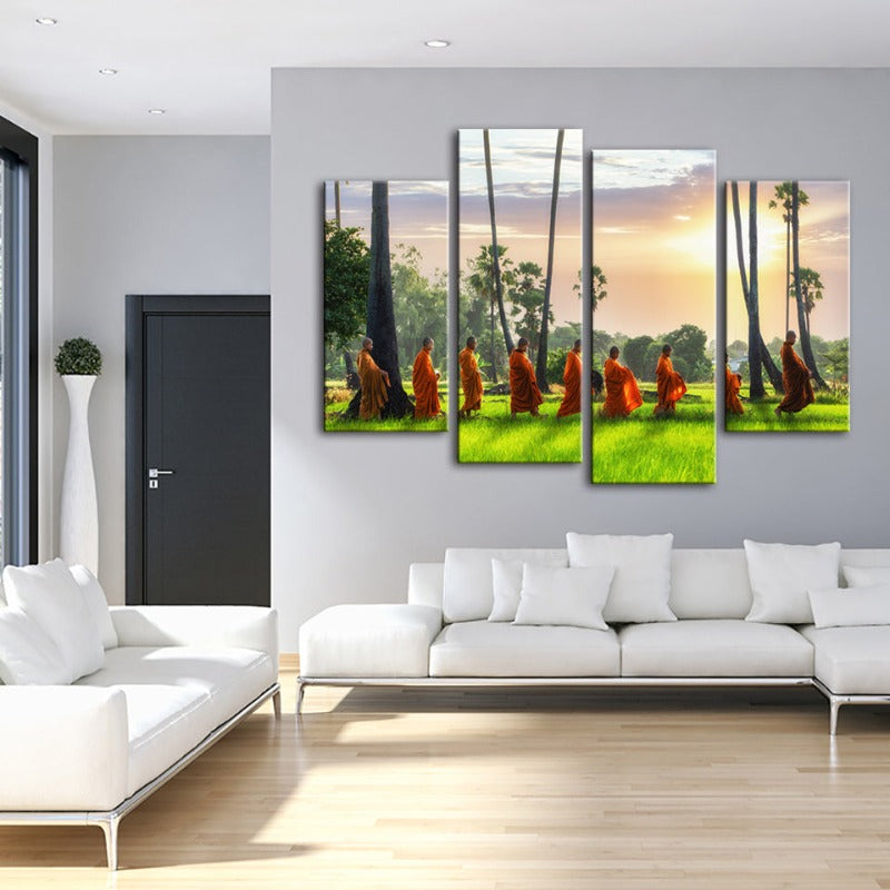 4 Piece Relaxing Monks- Canvas Wall Art Painting | Bowlift