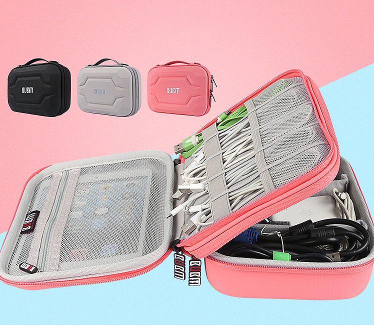 BowLift | Portable Large-capacity Digital Accessory Storage Bag, with EVA Hard Shell, Waterproof and Shockproof Design, Double Storage and Adjustable Partition, for Cables, Power Bank, Cosmetics and More