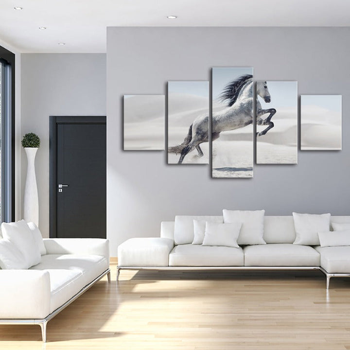 5 Piece Jumping White Horse - Canvas Wall Art Painting | Bowlift