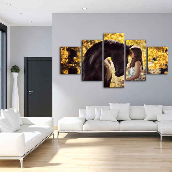 5 Piece Friendship Between Girl & Horse - Canvas Wall Art Painting | Bowlift