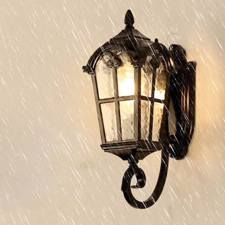 European Retro Glass Aluminum Lantern Outdoor Waterproof 1-Light Wall Sconce Lamp | Bowlift