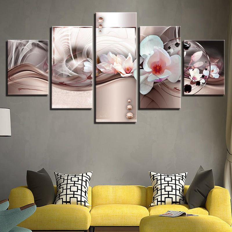 5 Piece Rose Gold Background White Flower - Canvas Wall Art Painting | Bowlift
