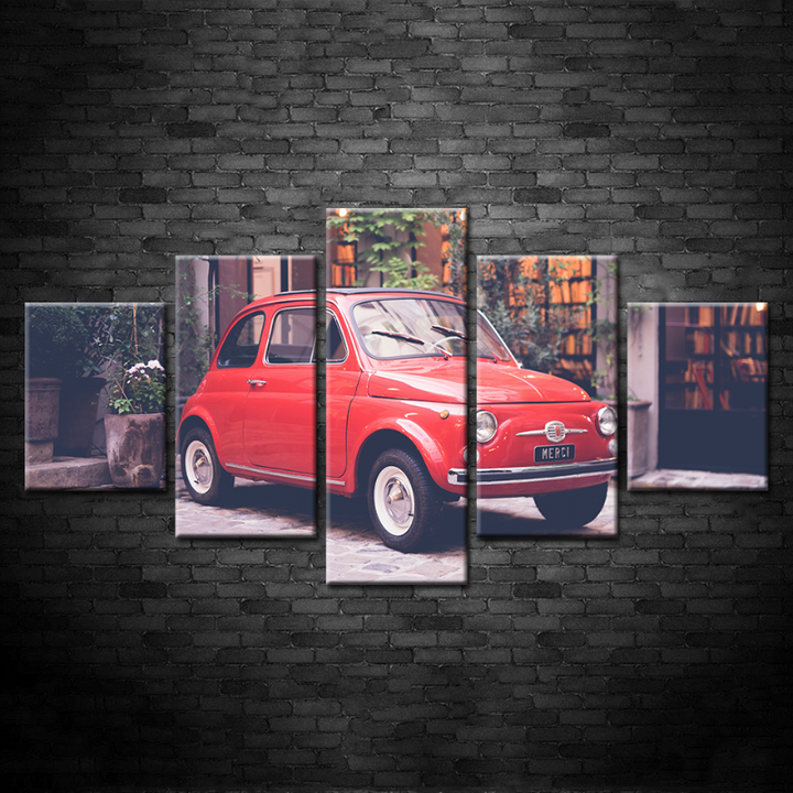 5 Piece Red Mini Vintage Car - Canvas Wall Art Painting | Bowlift