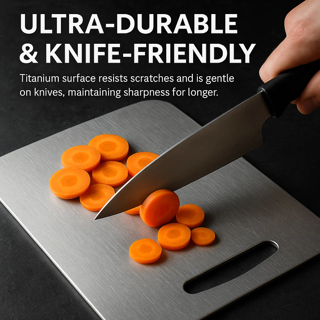 BowLift | Medical Grade Titanium Cutting Board | Durable, Non-porous Surface for Safe Food Preparation & Kitchen Use