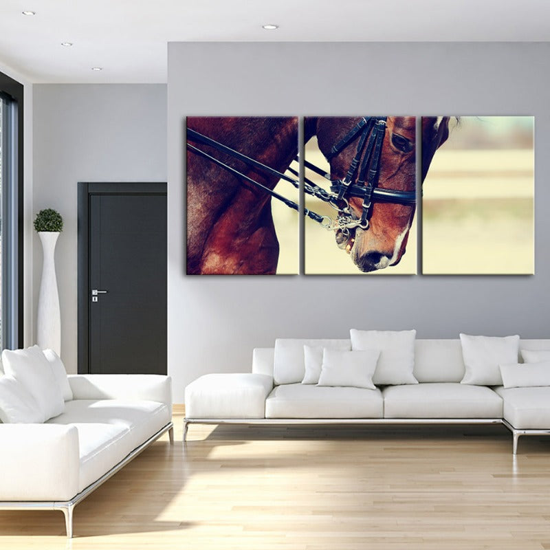 Graceful Haltered Horse-Canvas Wall Art Painting 3 Pieces | Bowlift