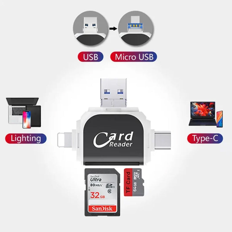 BowLift | New Multi-Port 4 in 1 Universal SD TF Card Reader