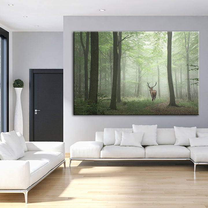 Misty Mystical Deer In The Woods - Canvas Wall Art Painting | Bowlift