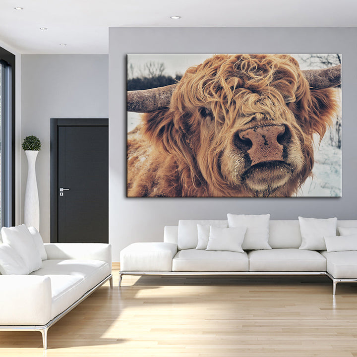 Close Up Brown Cow - Canvas Wall Art Painting | Bowlift