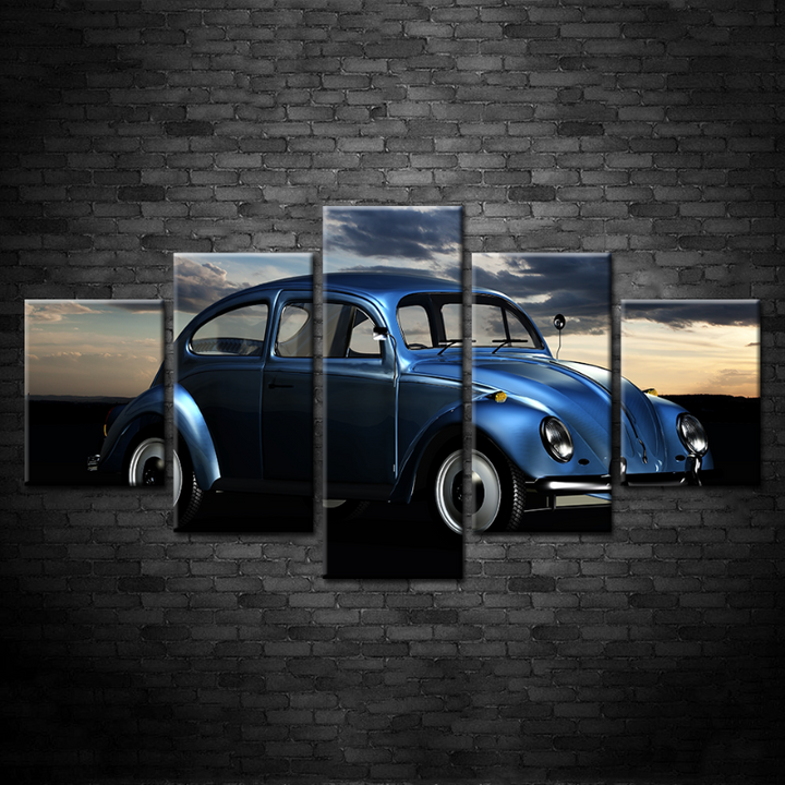 5 Piece Dark Blue Old Vintage Car - Canvas Wall Art Painting | Bowlift