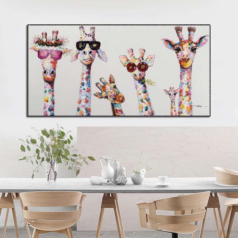 Cartoon Giraffes - Canvas Wall Art Painting | Bowlift